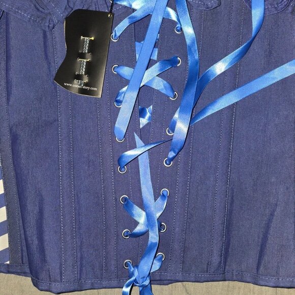 REAL Corset UK22 US18. Blue & White Over bust Steel Boned. High Quality NWT - Picture 4 of 14
